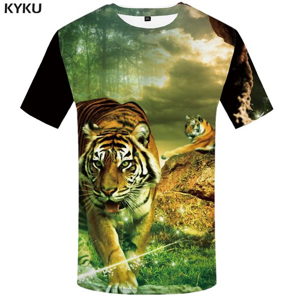 

kyku tiger t shirt two plus size forest clothes shirts tshirt t-shirt men 3d hip hop slim new, White;black