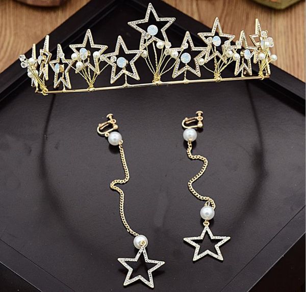 

bridal accessories, handmade headwear, pentagram drill, crown hoop, tassel earrings, ear hangs, toast, hair accessories, Silver