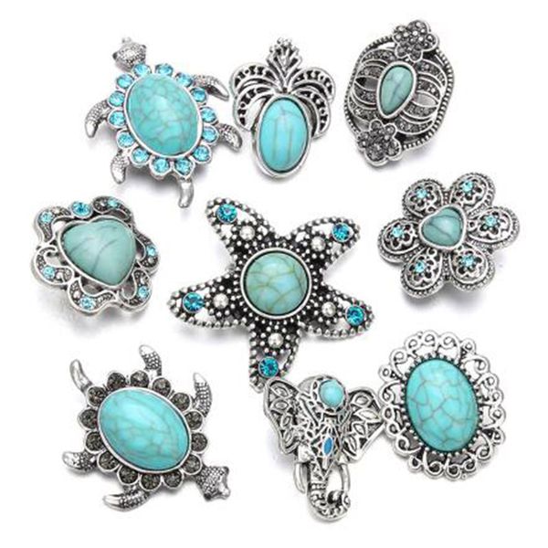 

fashion turquoisestone 18mm metal snap button elephant flowers starfish for bracelet watches women female diy jewelry, Bronze;silver