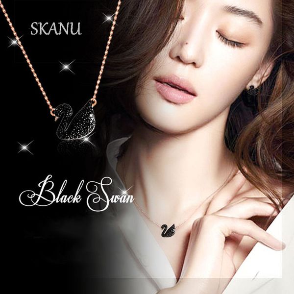 

Charm Fashion Sweet Cute Black Swan Necklace Jewelry Set Earrings & Bracelets Black crystal Rose Gold Color Women Birthday Present