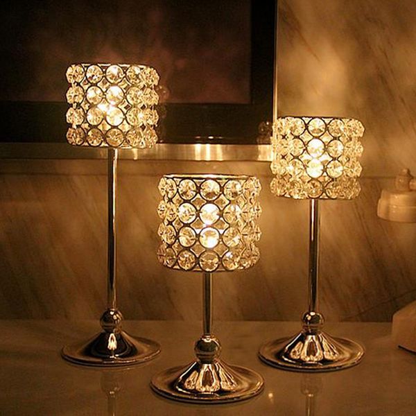 

silver color crystal rhinestone candle holders wedding decoration table centerpieces stands candlestick candelabra base party gift