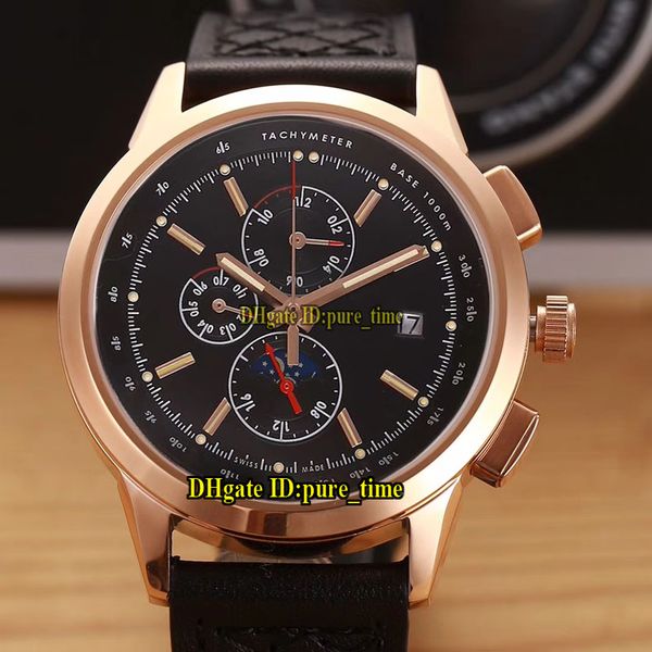 

42mm date ingenieur family black dial iw380703 automatic mens watch rose gold case leather strap new gents watches, Slivery;brown