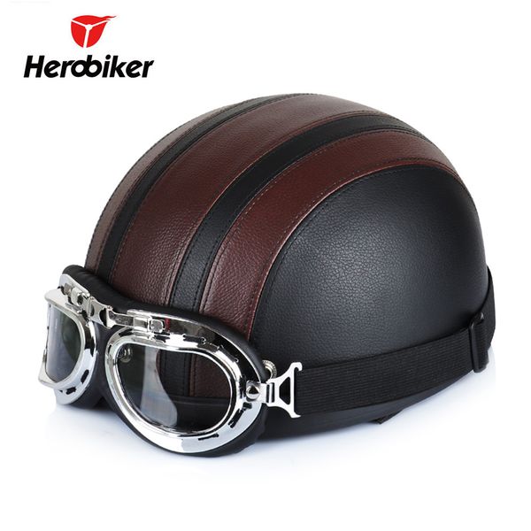 

motorcycle helmet synthetic leather vintage motorsiklet riding cycling cruiser touring motor scooter open face half helmets