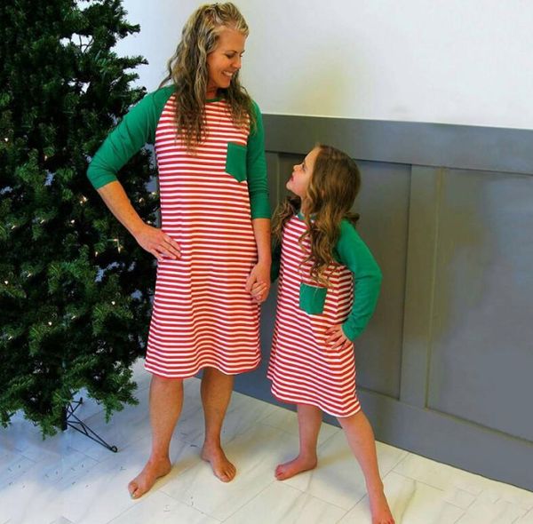 Novo Natal Mãe e filha pano pano-filho-filho Mini vestido familiar combinando roupa de manga comprida
