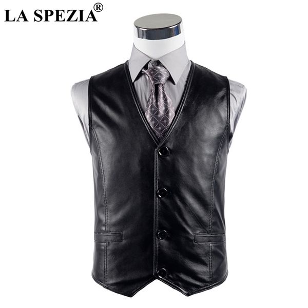 

la spezia leather waistcoat men casual black vest male genuine leather button vintage autumn designer classic sleeveless jacket, Black;white