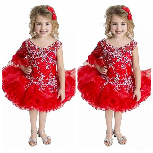 

2019 red kids special occasion pageant cupcake dresses infant tutu ball gowns toddler baby girls one shoulder birthday party wear, White;red