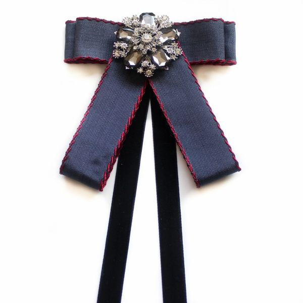 

british women wedding party neck collar shirt bow tie girl slim cravat new formal rhinestone crystal cloth ribbon bowtie gravata, Black;blue