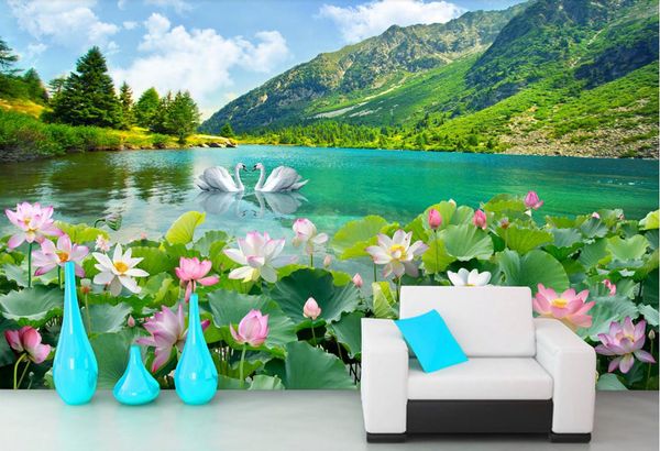 Benutzerdefinierte 3D-Tapete Schwanensee Landschaft Wohnzimmer Wandmalereien TV Sofa TV Hintergrund Tapete 3D stereoskopisch