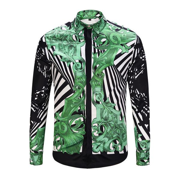 

Men's Print Wholesale-Famous Brand design clothes men galaxy golden dragon flower print long sleeve 3d shirt Baroque printing Medusa men