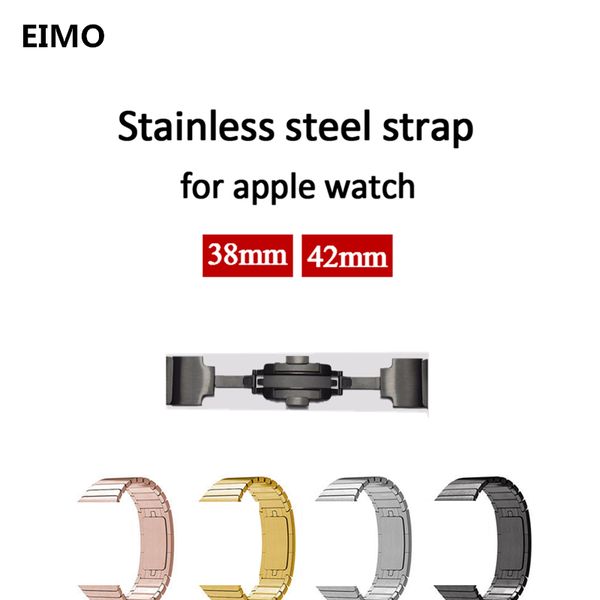 

eimo 316l stainless steel strap bend iwatch series 3/2/1 42mm 38mm removable metal buckle link bracelet strap, Black;brown