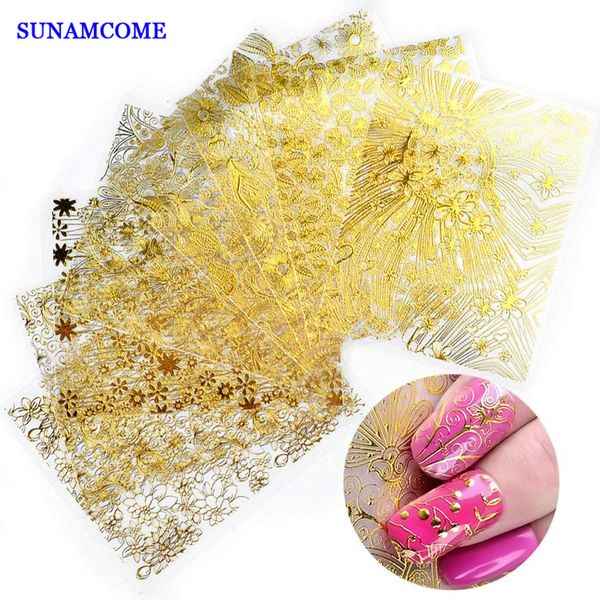 

sunamcome 8 sheet /set gold black white diy embossed 3d nail stickers blooming flower 3d nail art stickers decals