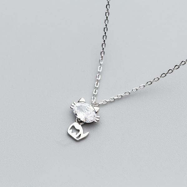 

mloveacc genuine 925 sterling silver cute cat pendant necklaces with clear zircon for women animal jewelry