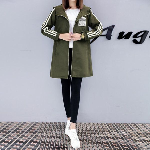 

spring autumn women's leisure zipper trench streetwear coat female midi pattern loose coat big yards windbreaker female, Tan;black