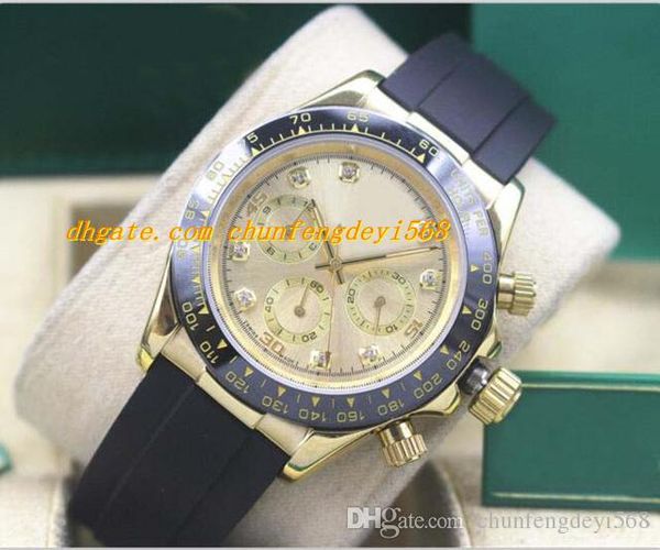 

2019 luxury watches 18k gold diamonds 116523 white/black/gold dial 40mm rubber bracelet automatic fashion men's watch wristwatch, Slivery;brown