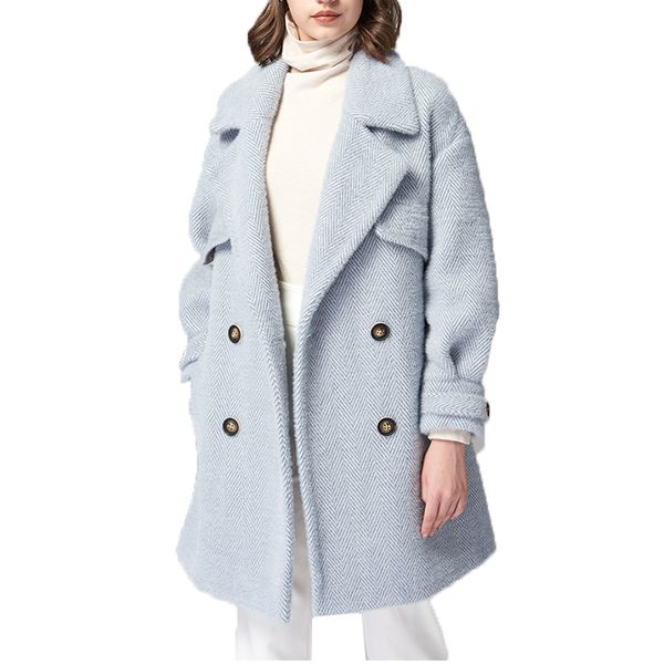 

wool coat womens jacket woolen coat female lapel design winter woman wool blend coats outerwear, Black
