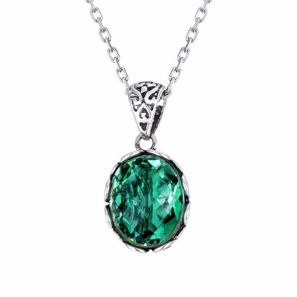 

authentic green crystal 100% 925 sterling silver necklace pendant for women elegance gemstone pendant necklace