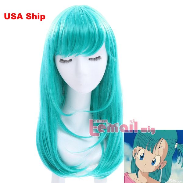 

us stock halloween bulma medium long straight teal green cosplay wig party wigs, Black;brown