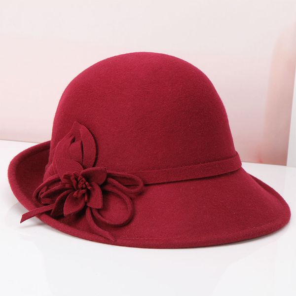 

lady wool fedoras hat girls winter warm woolen hat girls dome elegant flower cap woolen basin british cap adjustable b-8903, Blue;gray