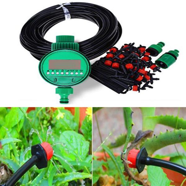 

20m diy micro drip irrigation system plant self automatic watering timer garden hose kits with adjustable dripper bh07