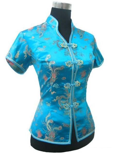 

promotion blue chinese style women summer blouse v-neck shirt silk satin tang suit s  l xl xxl xxxl jy0044-4, White