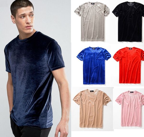 

Fashion Velvet Tshirts Mens Summer Kanye West Style High Street Tees Biber Wear Clothing Tops Short Sleeved