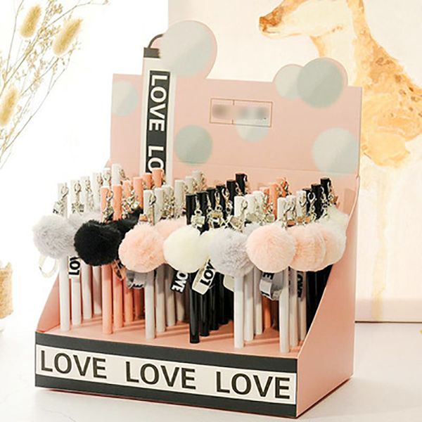 

1pc cute kawaii love plush ribbon pendant gel pen warm hairball ink pen promotional gift stationery office school supplies 0.5mm