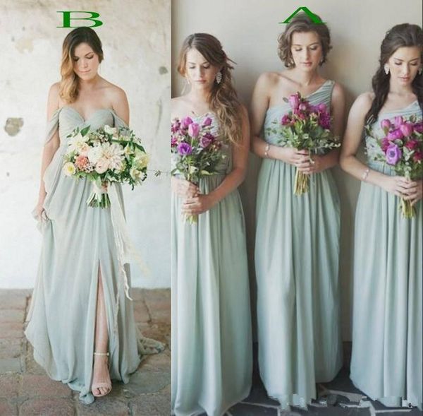 

2018 дешевые шалфей зеленый платья невесты линия шифон складки лонг-бич boho подружек невесты платье страна свадьба гость платья, White;pink