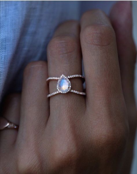 

Best selling new plated 14k rose gold drop-shaped moonstone ring Europe and America teardrop pear ring