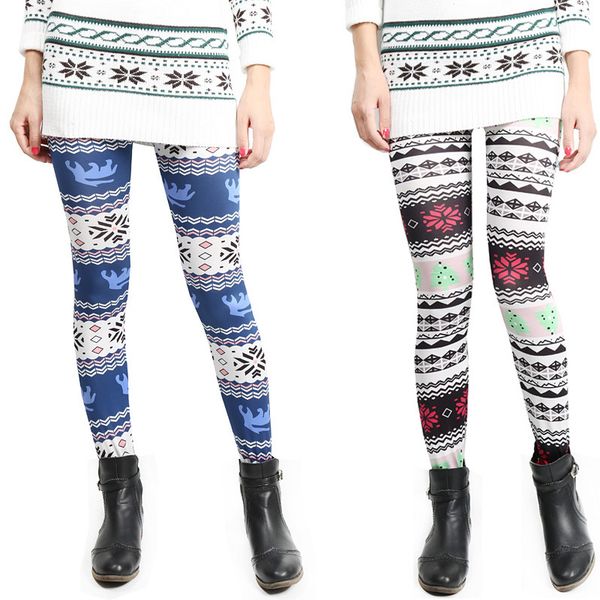 

2018 new style loose big yard leggings pants womens christmas fawn snow leggings, Black