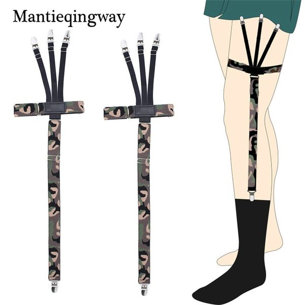 

mantieqingway mens camouflage print shirt stays holders garters nylon shirt suspenders elastic socks garter belt straps, Black;white