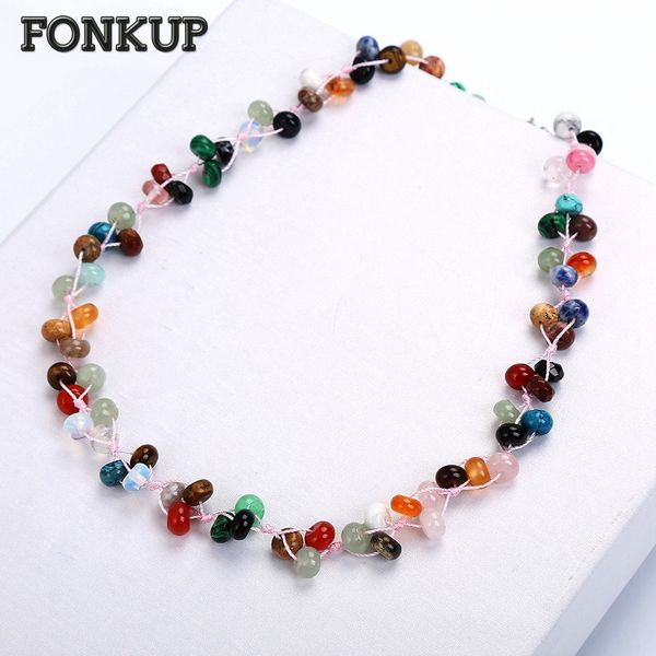 

fonkup rainbow chains natural crystal bead ornaments women short necklace men friends chain gothic round skull compass wing, Silver