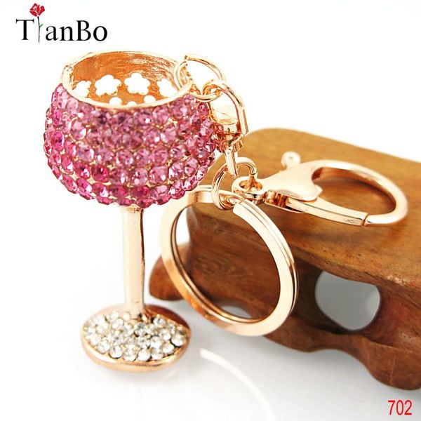 

tianbo fashion wine glass crystal handbag pendant keyrings keychains for car key rings key chains holder women, Silver