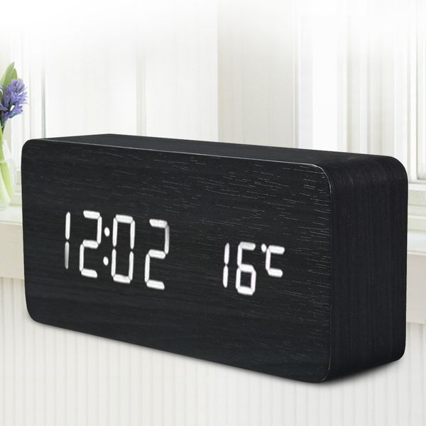 

wooden led alarm clock with old style temperature sounds control calendar led display electronic deskdigital table clocks