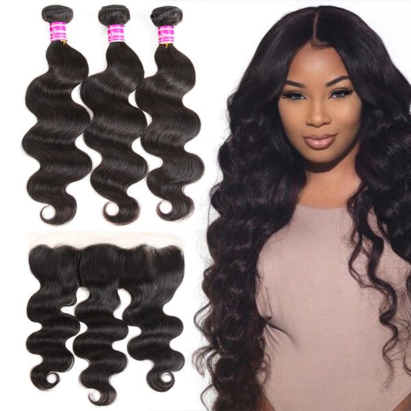 

10a mink brazilian virgin hair weaves body wave straight 3 bundles with 13x4 ear to ear lace frontal hair extensions human hair wefts, Black;brown