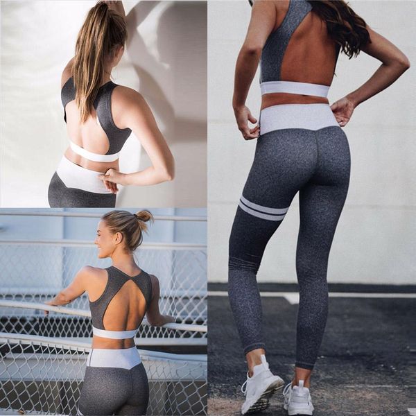 

women backless sports suit yoga bra+yoga pants gym fitness yoga set summer autumn sport suit set workout clothes, White;red