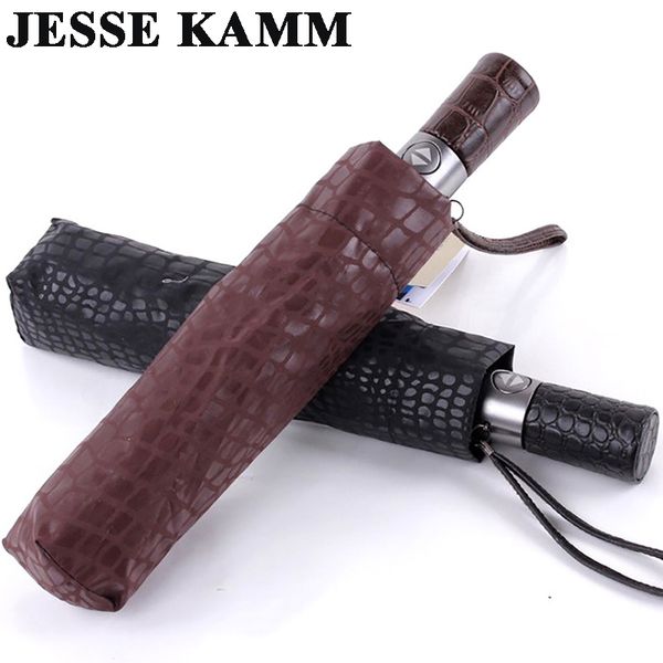

jesse kamm new gentle men three folding compact fully automatic large imitation leather winfproof strong umbrellas