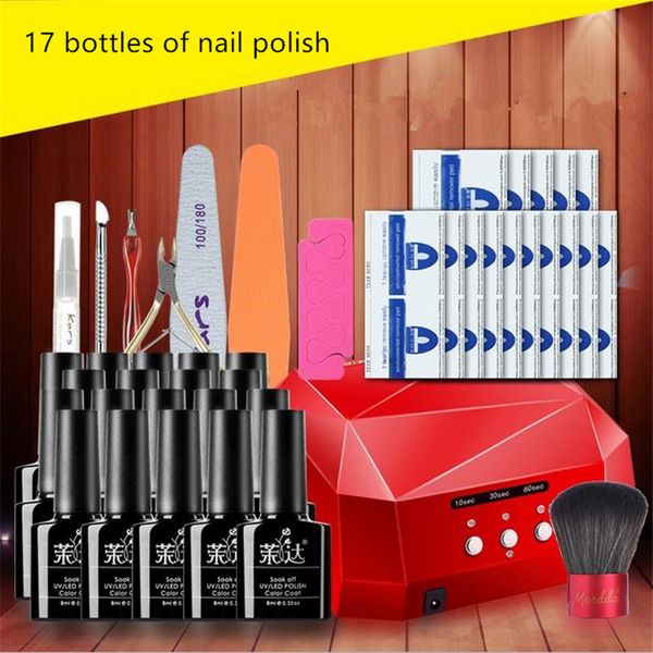 

nail art set uv led lamp dryer & 17 color gel nail polish set kit tools gel varnish lacquer manicure tools kit