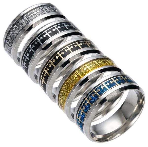 316 Edelstahl Jesus Kreuzring Fingerring Nagelringe Beten Silber Gold Bandringe für Frauen Männer Glauben inspirierter Schmuck 5 Farben