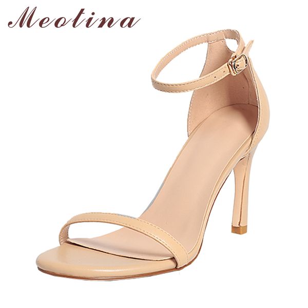 

Meotina Designer Shoes Genuine Leather High Heels Sandals Summer Sheepskin Ankle Strap Thin High Heel Sandals Ladies Party Shoes