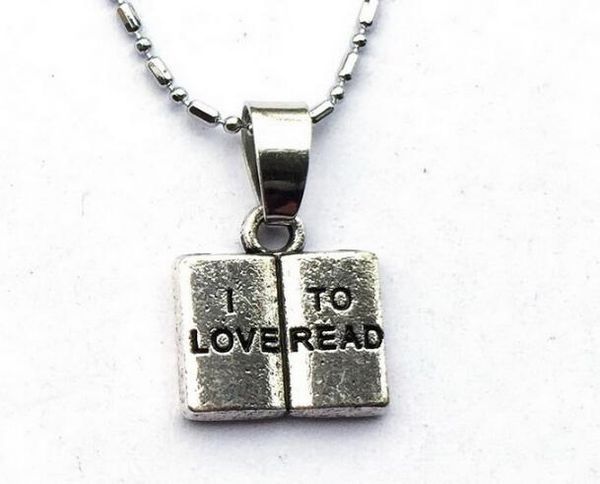

10pc/lot i love to read engraved book charm chain necklace library reading book lover graduation gift literary jewelry for author writer hot, Silver