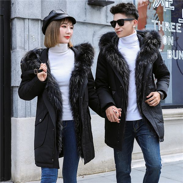 

winter parkas mens women down jacket long coats fur hood snow outerwear overcoat white duck down plus size clothing 4xl 5xl, Black