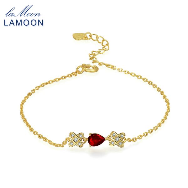 

lamoon teardrop 5x7mm 2.1ct 100% red ruby 925 sterling-silver-jewelry s925 charm bracelet lmhi037, Golden;silver