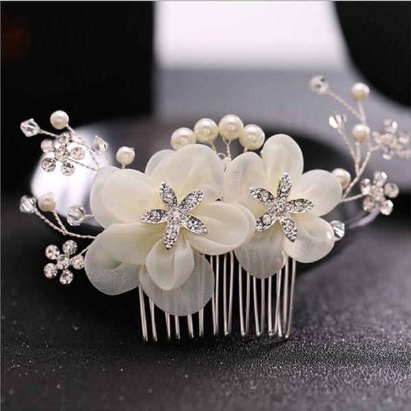 

10pcs pearl floral hair clips & barrettes headpieces for brides crystal comb with flower beaded rhinestone decorated hairaccessories wedding, Golden;silver