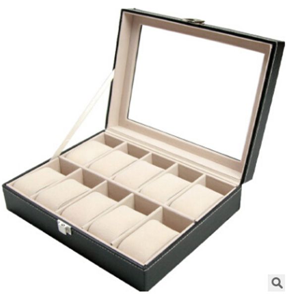 

10 grid watches storage box leather watch display case fashion jewelry storage holder organizer luxury wood boxes