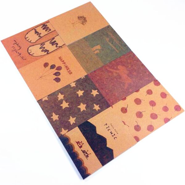 

12pcs/lot new retro the kraft paper blank inner page drawing paern ver2 notebook promotion school supply, Purple;pink