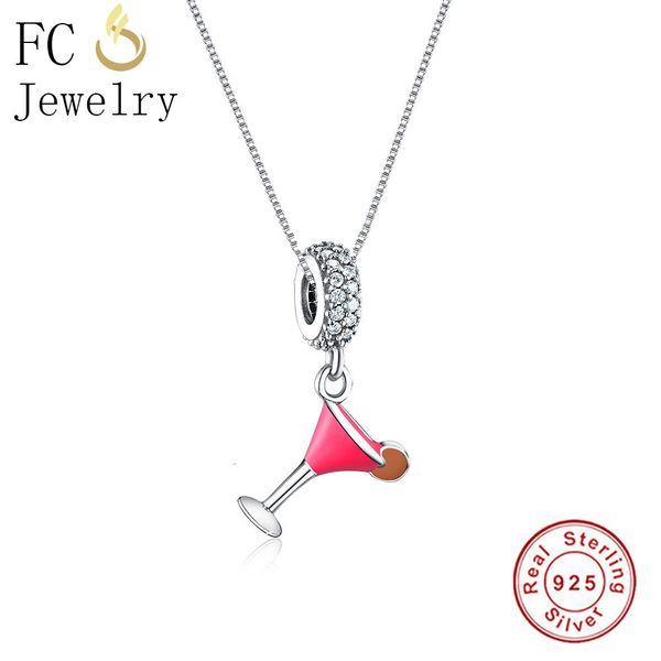 

fc jewelry 925 sterling silver pink enamel coffee wine cocktail charm pendant necklaces female women choker trinket fashion 2018