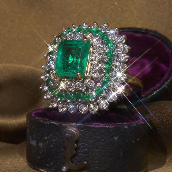 

mdnen classic square green stone white crystal ring for women wedding anniversary birthday party jewelry anillos, Silver