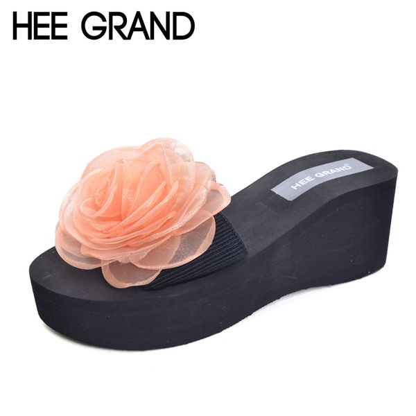 

hee grand women's slippers for summer floral style platform wedges casual slip on women shoes beach slides shoes woman xwt637, Black