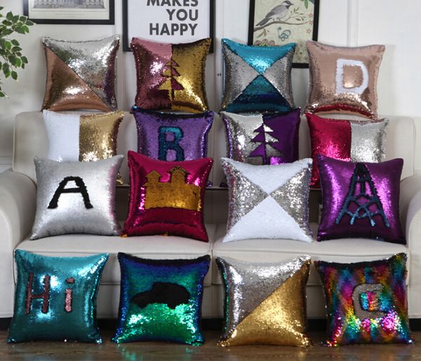 

diy mermaid sequin pillow case cushion cover magical color changing reversible pillowcases multi colors for home decoration