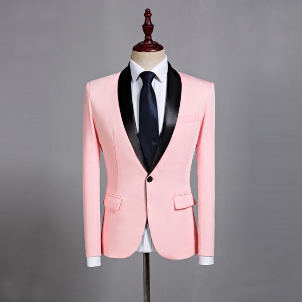 

2018 mens classic black shawl lapel pink casual blazer dj party stage singer wedding grooms slim fit suit jacket costume homme, White;black